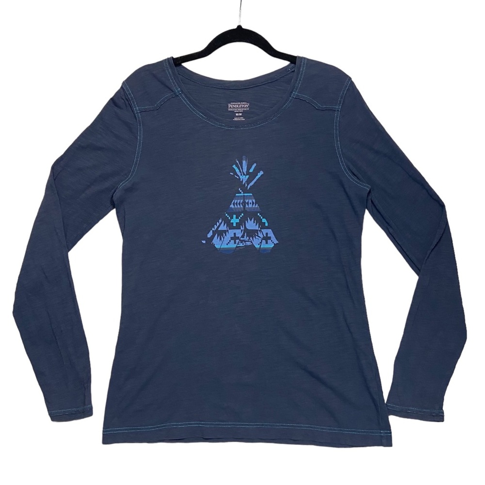 Pendleton Woolen Mills Navy Blue Teepee Long Sleeve Crewneck Western Shirt M